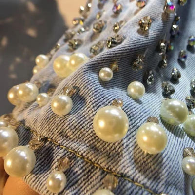 Shorts de Mezclilla Talle Alto Pierna Ancha con Detalles de Diamantes - Image 2