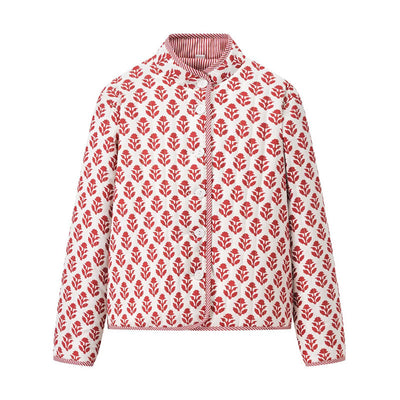 Abrigo Reversible de Algodón con Cuello Mao Estampado para Mujer - Image 7