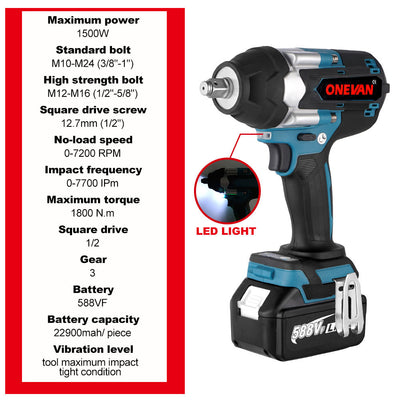 Llave de Impacto Inalámbrica Brushless con Batería de Litio de Larga Duración - Image 2