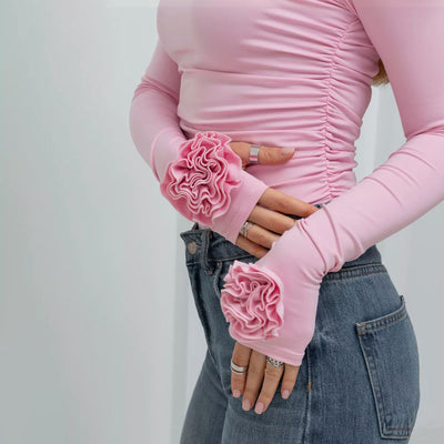 Blusa Floral 3D Cuello Redondo Manga Larga Ajustada - Image 14