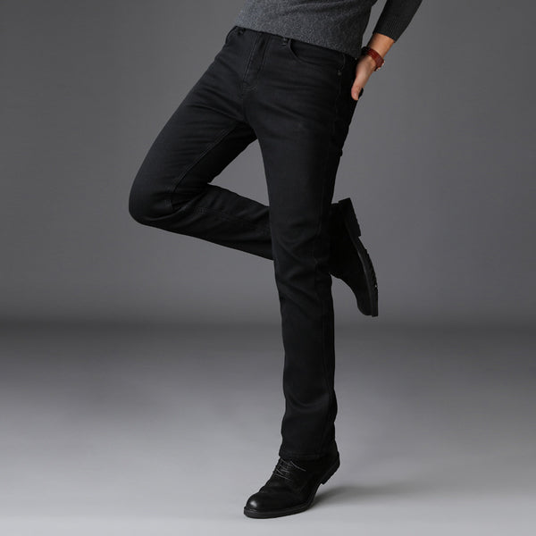 Pantalones Vaqueros Negros Slim Fit Elásticos para Hombre - Estilo Coreano Moderno
