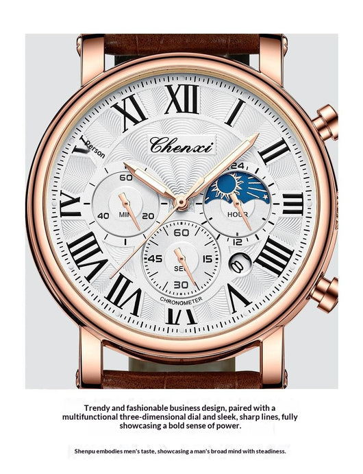 Reloj Empresarial Hombre Fases Lunares Calendario Resistente al Agua - Image 17