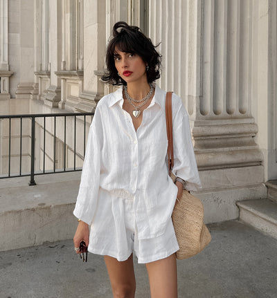 Conjunto de Lino Suelto para Mujer - Camisa y Shorts 100% Algodón - Image 19