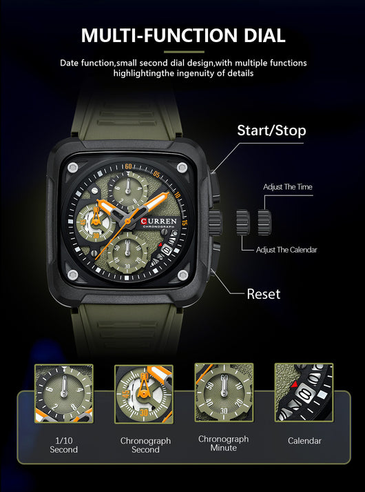 Reloj de Pulsera Cuadrado Multifunción con Seis Agujas para Hombre - Image 14