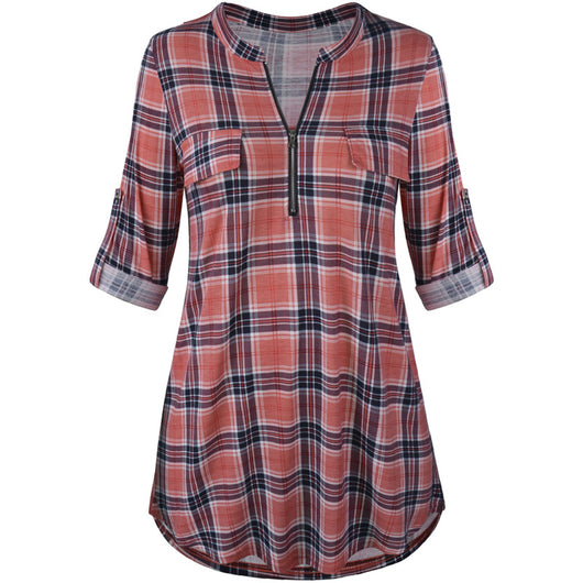 Blusa de Cuadros con Cremallera Rizada de Manga Larga - Image 5
