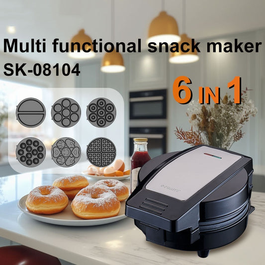 Máquina Desayunera 6 en 1: Waflera, Tostadora de Donas y Panificadora