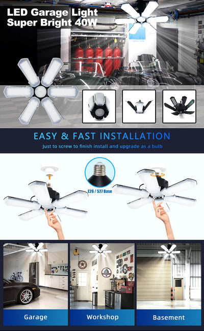 Lámpara LED Industrial Plegable de 6 Hojas para Garajes y Talleres - Image 12