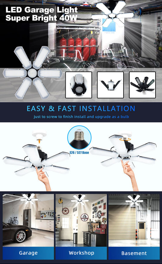 Lámpara LED Industrial Plegable de 6 Hojas para Garajes y Talleres - Image 12
