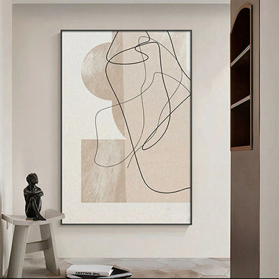 Cuadro Abstracto Minimalista Pintado a Mano - Líneas y Texturas en Tonos Beige y Marrón - Image 7