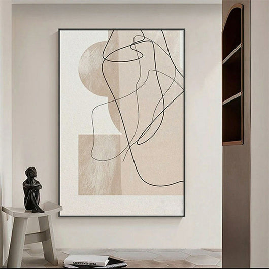 Cuadro Abstracto Minimalista Pintado a Mano - Líneas y Texturas en Tonos Beige y Marrón - Image 7