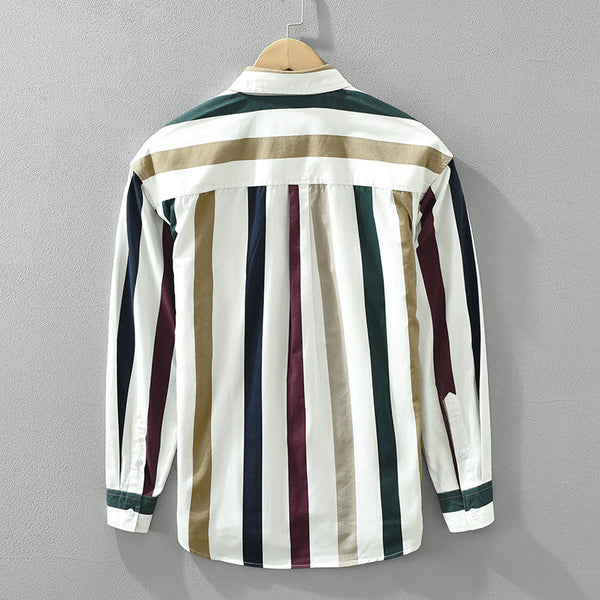 Camisa Manga Larga a Rayas Hombre Cuello Cuadrado Suelta Casual Artística