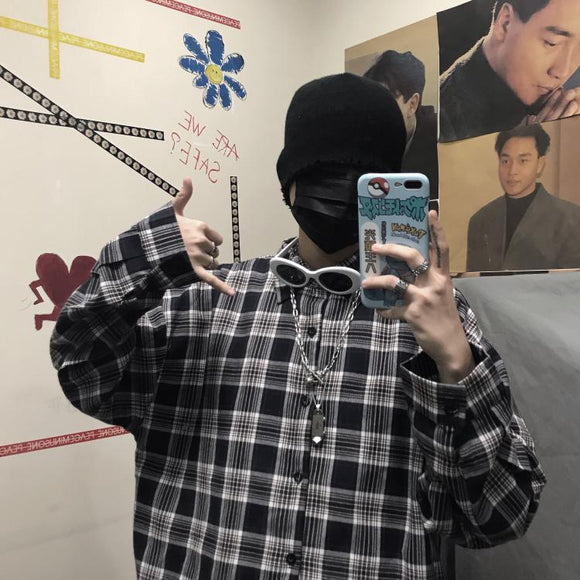 Camisa a Cuadros Vintage Holgada de Manga Larga