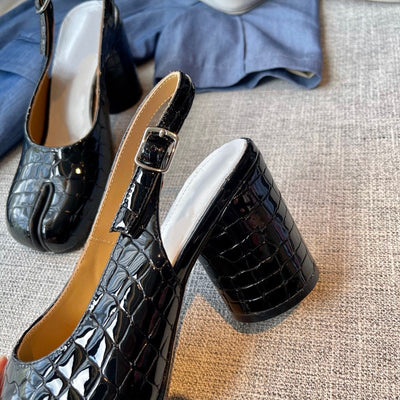 Sandalias de Tacón Hueco Grueso con Punta Dividida en Cuero para Mujer - Image 13
