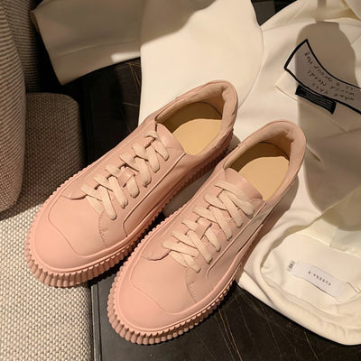 Tenis Casuales de Suela Gruesa con Punta Redonda y Cordones en Beige - Image 3
