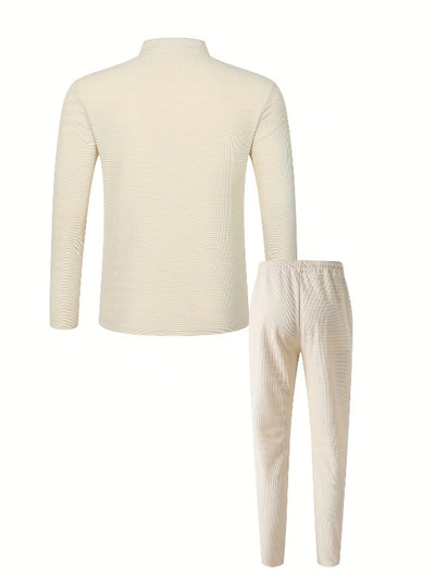 Conjunto Casual de Pantalón y Camiseta Henley Texturizada de Manga Larga para Hombre - Image 30