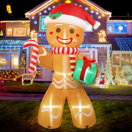 Muñeco Inflable Navideño de Jengibre con Luz LED para Exterior