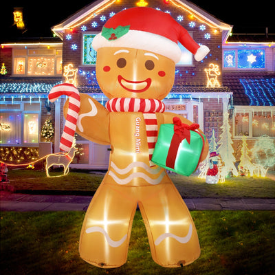 Muñeco Inflable Navideño de Jengibre con Luz LED para Exterior