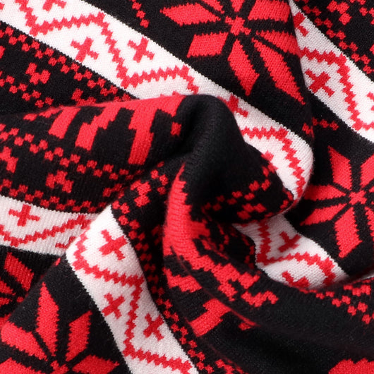 Women's black, red, and white Christmas sweater with reindeer and snowflake fair isle patterns, round neck, long sleeves. - Image 25