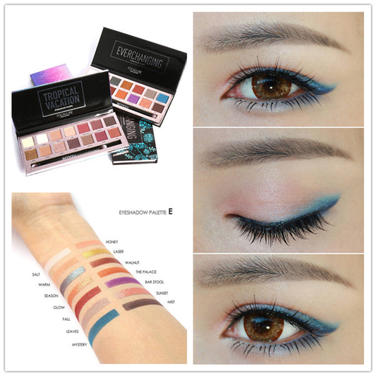 Paleta de Sombras 14 Colores Tropical con Pincel - Tonos Cálidos Mate y Perla - Image 2