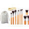 Set de 11 Brochas de Maquillaje con Mangos de Bambú y Bolsa de Lino