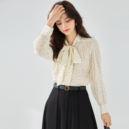 Blusa de Lunares con Moño Streamer de Manga Larga Versátil - Image 4