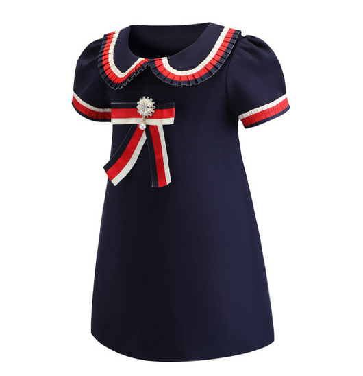 Vestido Infantil con Cuello Solapa y Moño - Image 3