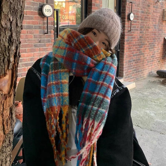 Bufanda Mohair Arcoíris Cuadros Invierno - Chal Cálido Versátil