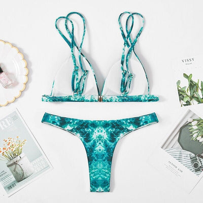 Traje de baño enterizo con halter y estampado de hojas - Image 6