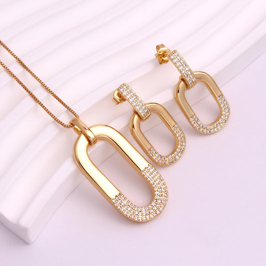 Collar con Aretes de Circonia Ovalada Incrustada para Mujer - Image 2