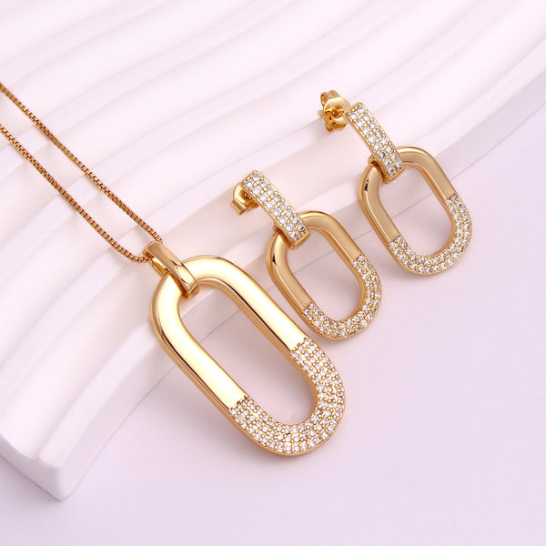 Collar con Aretes de Circonia Ovalada Incrustada para Mujer