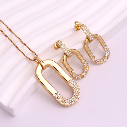 Collar con Aretes de Circonia Ovalada Incrustada para Mujer - Image 2