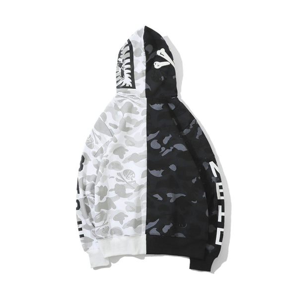 Sudadera de Polar con Estampado Calavera Camuflaje Blanco y Negro