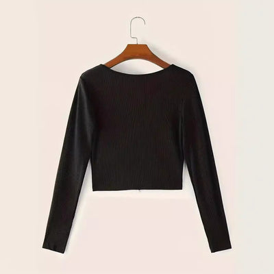Blusa Crop Top Cuello Redondo Manga Larga para Mujer - Image 3