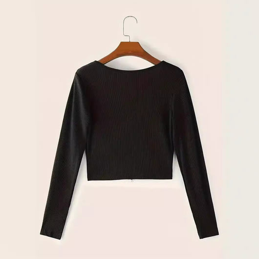Blusa Crop Top Cuello Redondo Manga Larga para Mujer - Image 3