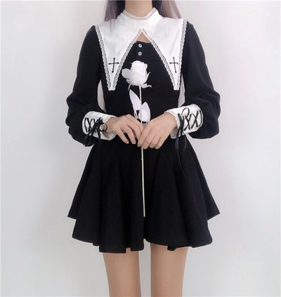 Vestido Gótico Monja María de Encaje Negro - Image 2