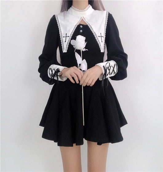 Vestido Gótico Monja María de Encaje Negro - Image 2