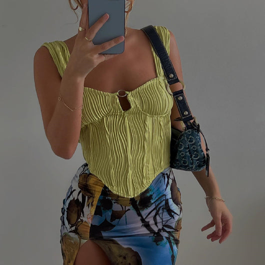 Camiseta Cuadrada Francesa Plisada para Verano - Image 8