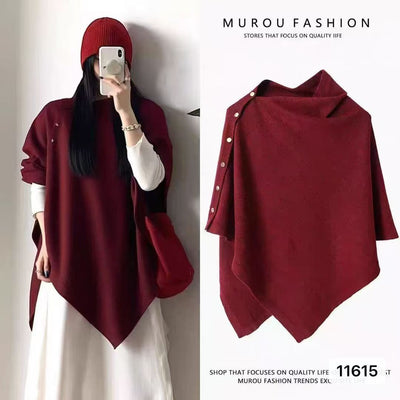 Poncho Capa Tejida Suelta para Mujer - Diseño Liso y Versátil - Image 11