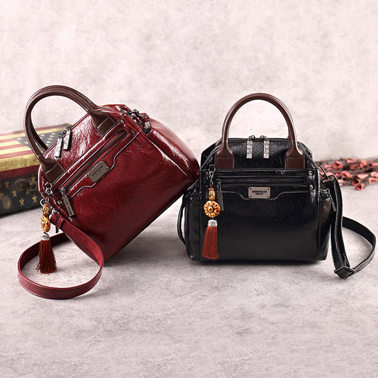 Bolso de Cuero Retro Bicolor con Bandolera Diagonal