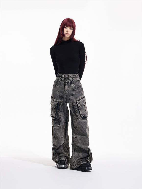 Pantalón Vaquero Retro Estilo Trabajo con Múltiples Bolsillos