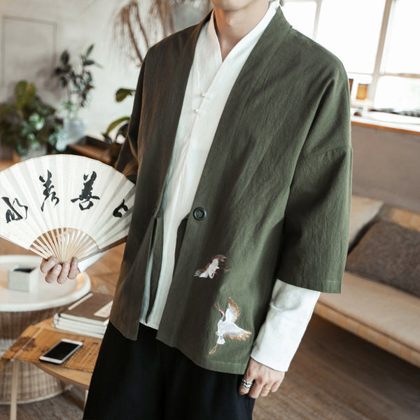 Chaqueta Cardigan Hanfu Bordada para Hombre - Estilo Tradicional Chino