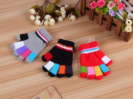 Guantes Térmicos Gruesos a Rayas Multicolores con Dedos Completos - Image 9