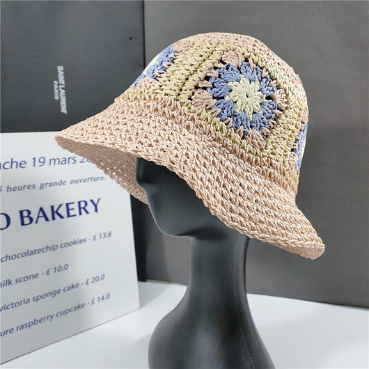 Sombrero Cubo de Paja Floral Elegante Plegable - Image 3