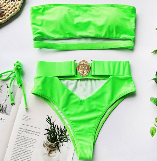Traje de Baño Dividido para Mujer con Hebilla Metálica