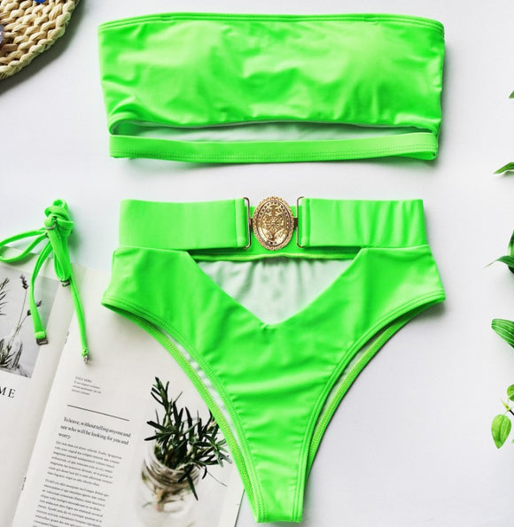 Traje de Baño Dividido para Mujer con Hebilla Metálica