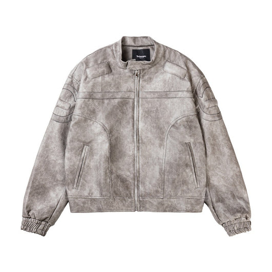 Chaqueta Motociclista de Cuero PU con Efecto Mármol y Cuello Alzado - Image 6