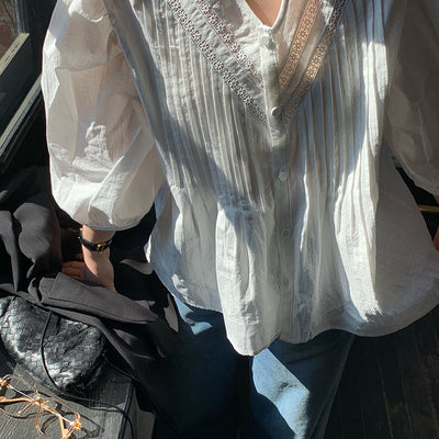 Blusa de Algodón para Mujer con Cuello en V y Mangas Abullonadas - Image 12