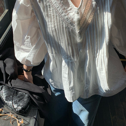 Blusa de Algodón para Mujer con Cuello en V y Mangas Abullonadas - Image 12