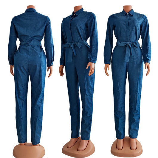 Overol Denim para Mujer con Camisa Integrada y Cinturón - Image 9