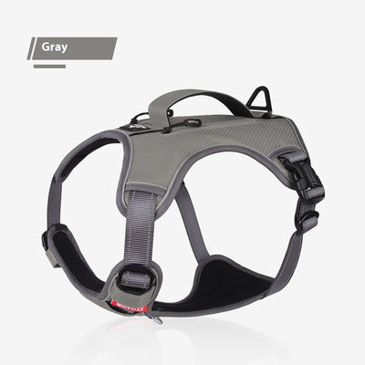 Orange and gray pet harness made of Oxford cloth with reflective trim, a top handle, and adjustable straps. - Image 8